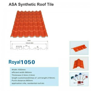 Royal1050 New ASA Synthetic Resin Roof Tiles Roof Sheet Factory Sell